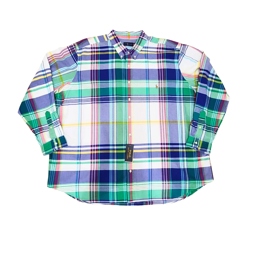 Polo Ralph Lauren Blue and Green Plaid‎ Classic Fit Shirt, 4XB